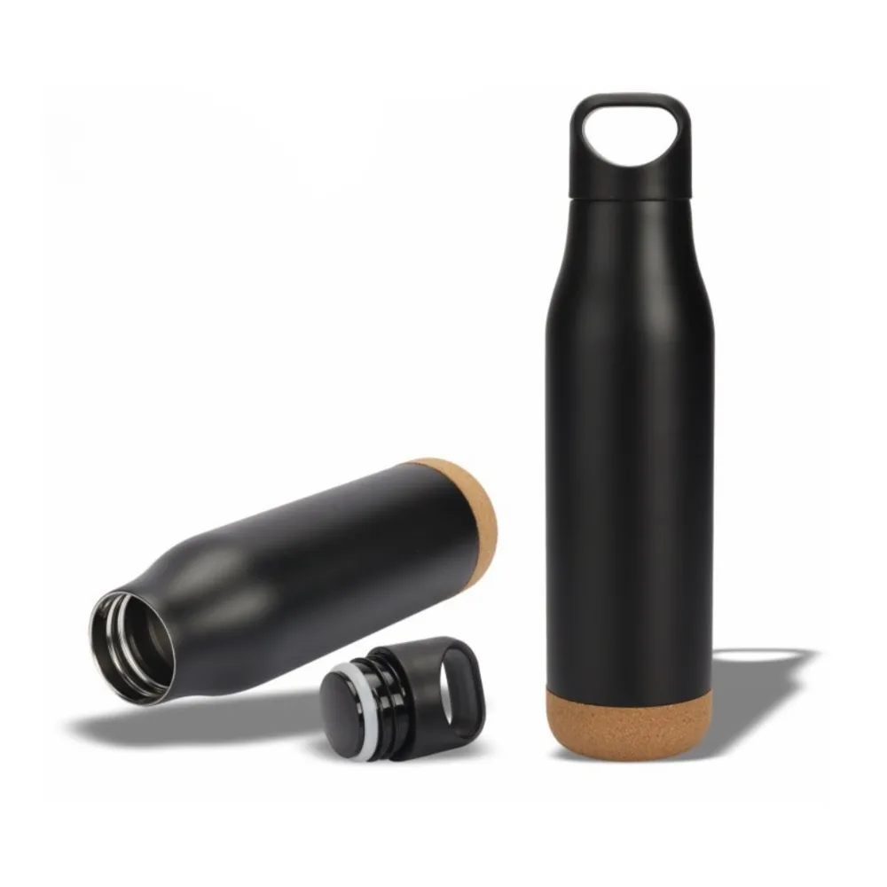 Black bottle with cork base