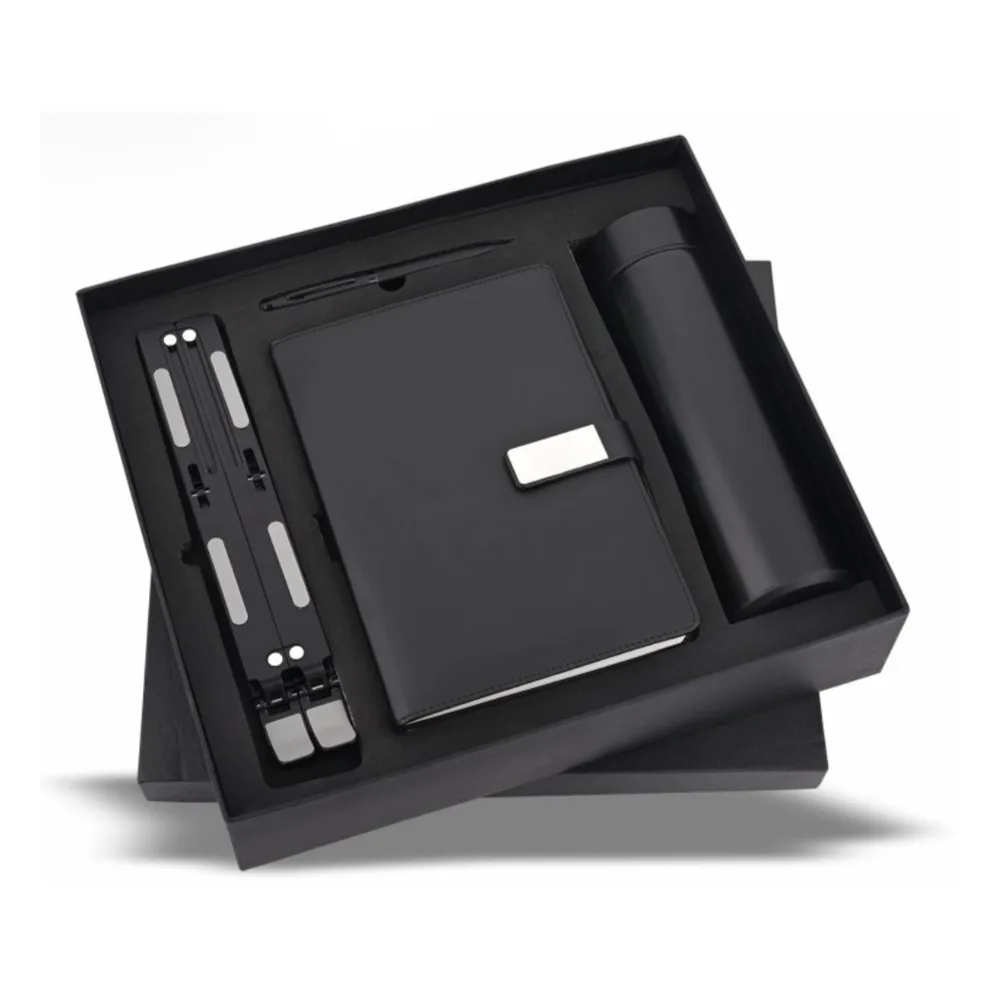 Executive gift set with notebook, pen, laptop stand and flask