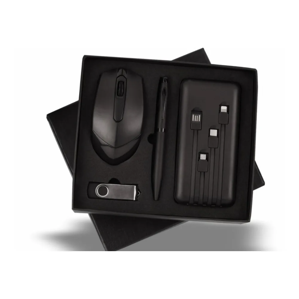 Tech gift set with mouse, pen, power bank and USB drive